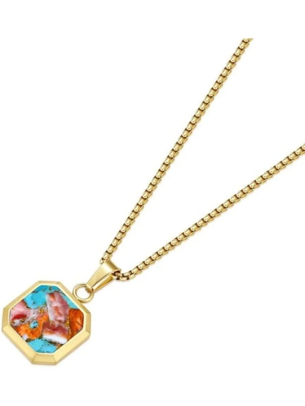 Stunning 14K Gold Plated Pendant Necklace with Black Onyx, Opal & More for Men